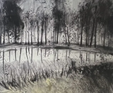 Aucune Technique Havaux - Grande Aquarelle sur papier signée Forêt