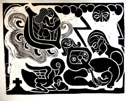 Linogravure Heerup - The Boat of Love