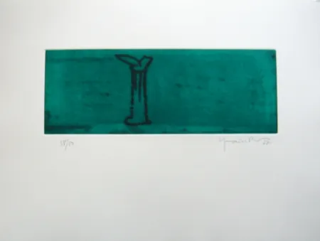 Aquatinte Hernandez Pijuan - Gerro i flor sobre verd