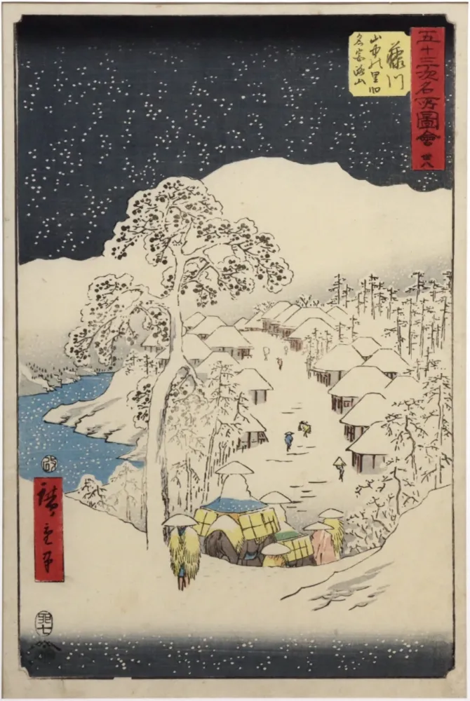 Gravure Sur Bois Hiroshige - Fujikawa, le village Yamanaka et la montagne Miyaji