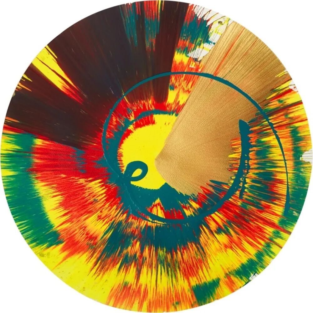 Aucune Technique Hirst - Beautiful Big Whopper Hooters Bang Bang Whoop Whoop Lights on Green Go Go Go Ye Ha Ye Ha Spin Painting 