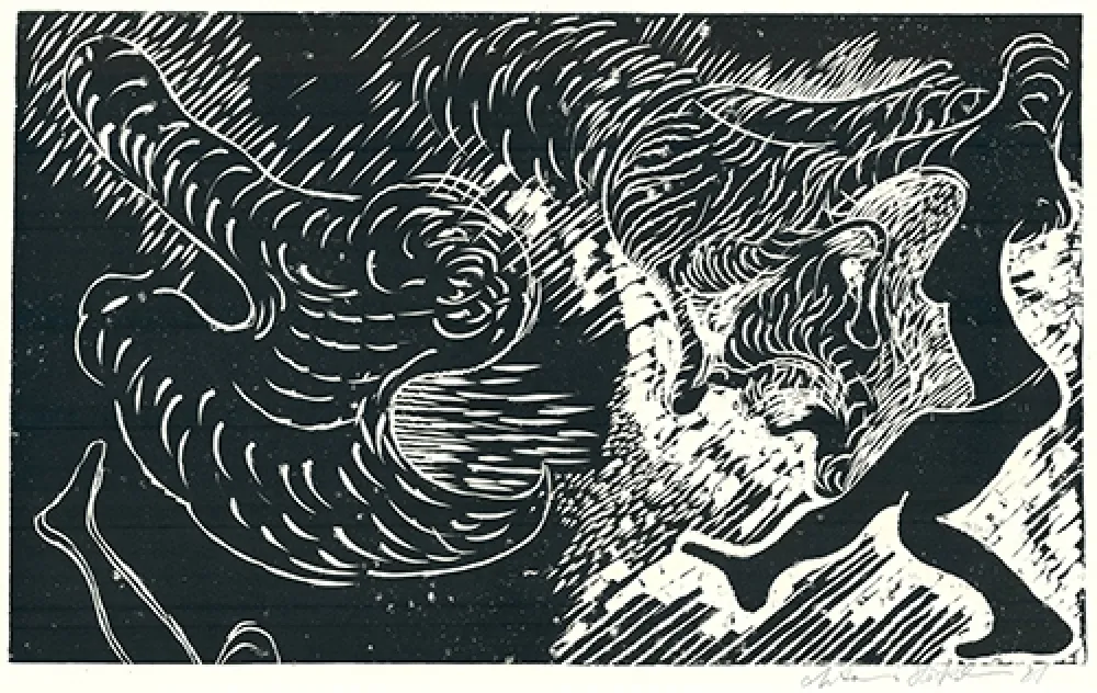 Linogravure Höckelmann - Surferin