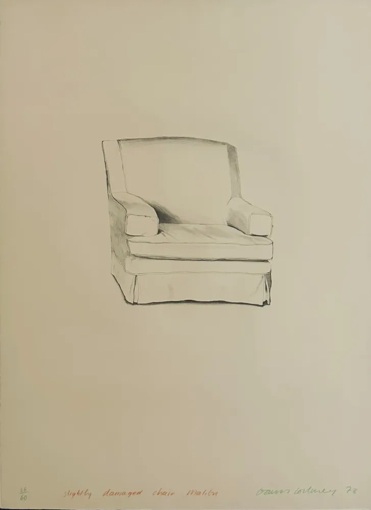 Lithographie Hockney - Slightly damaged chair, Malibu