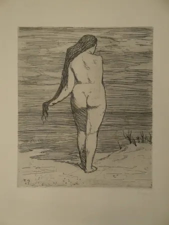 Eau-Forte Hofer - Stehendes Weib am Meer