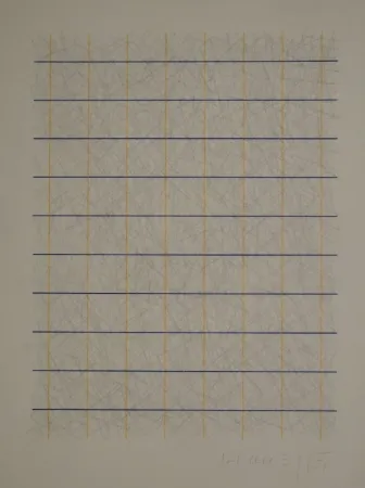 Aucune Technique Honegger - Zeichnung in Bleistift und Rapidograph in Blau und Orange.