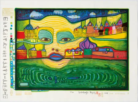 Sérigraphie Hundertwasser - Irinaland über dem Balkan