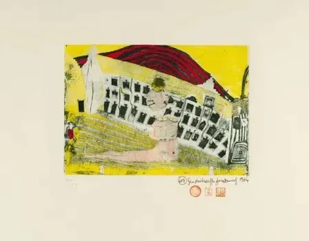Gravure Hundertwasser - Madchenfun in grass (1964)