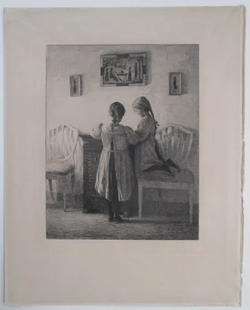 Gravure Ilsted - Interior with two little Girls