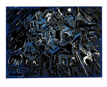 Linogravure Immendorff - Söhne der Sonne I