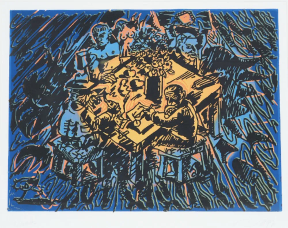 Linogravure Immendorff - Söhne der Sonne II