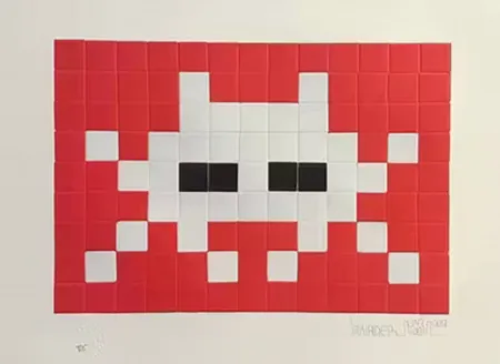 Sérigraphie Invader - Invasion White (with Red and Black)