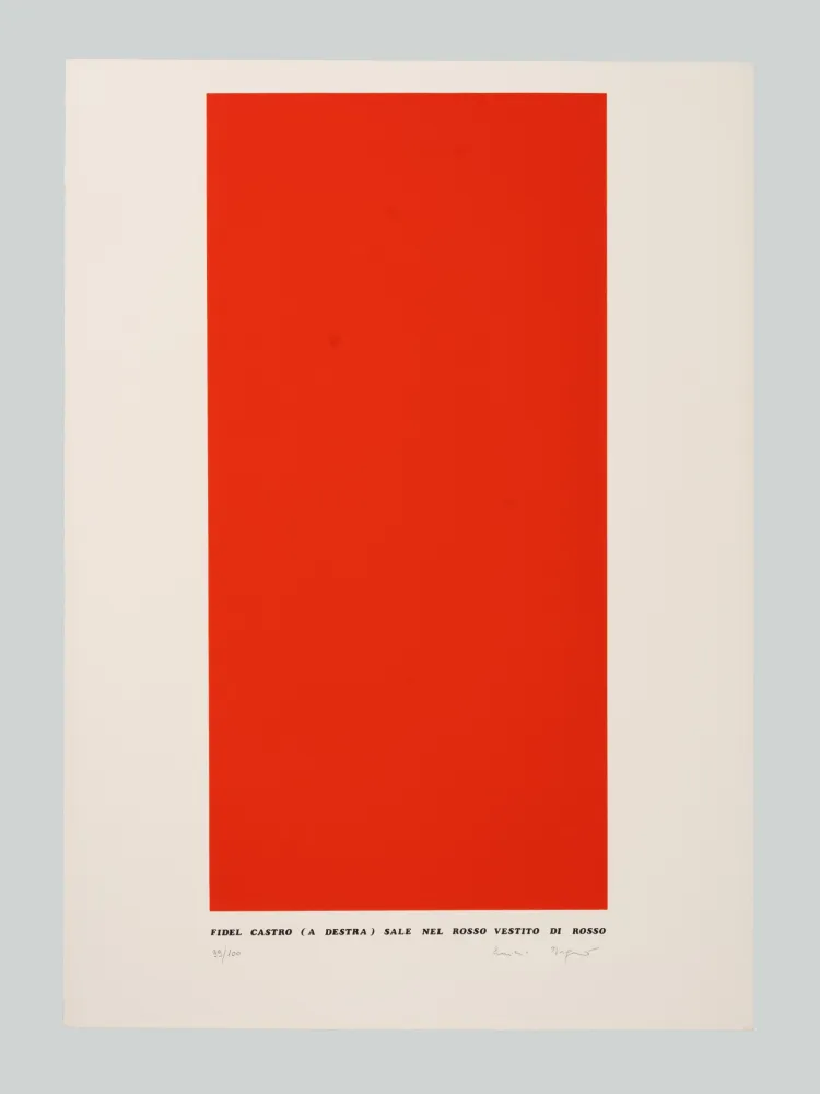 Sérigraphie Isgrò - Fidel Castro (a destra) sale nel rosso vestito di rosso