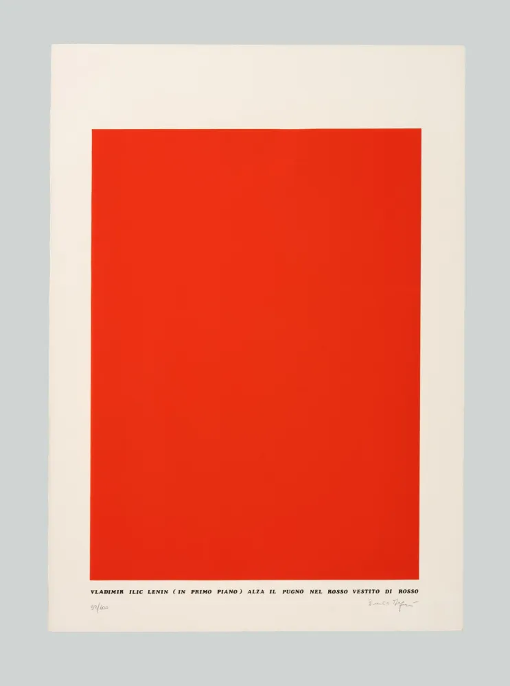 Sérigraphie Isgro - Vladimir Ilic Lenin (in primo piano) alza il pugno nel rosso vestito di rosso