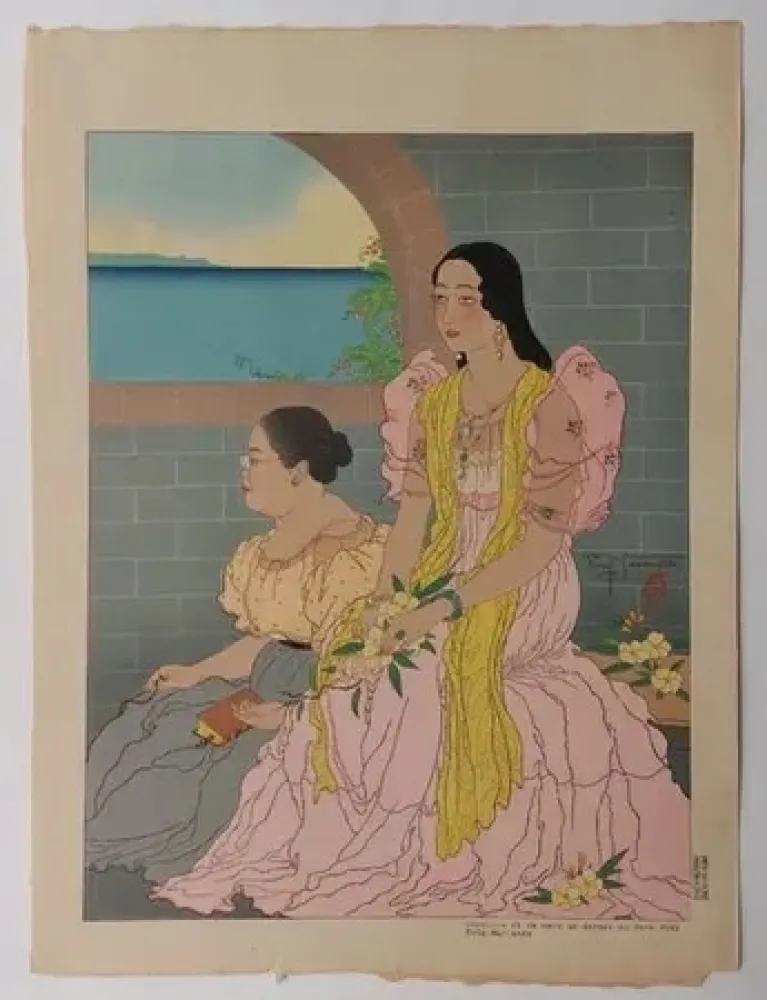 Linogravure Jacoulet - Oaquina  et sa mère  ...  (Décembre  1947)