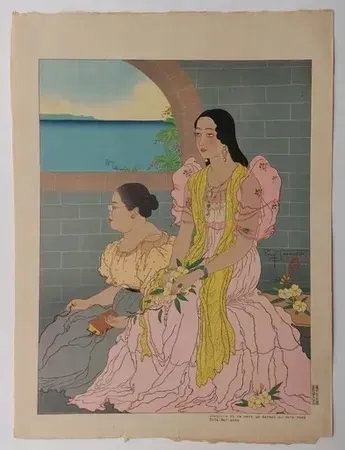 Linogravure Jacoulet - Oaquina  et sa mère  ...  (Décembre  1947)