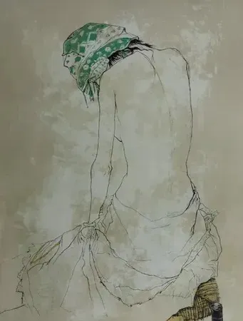 Lithographie Jansem - Foulard vert (1993)