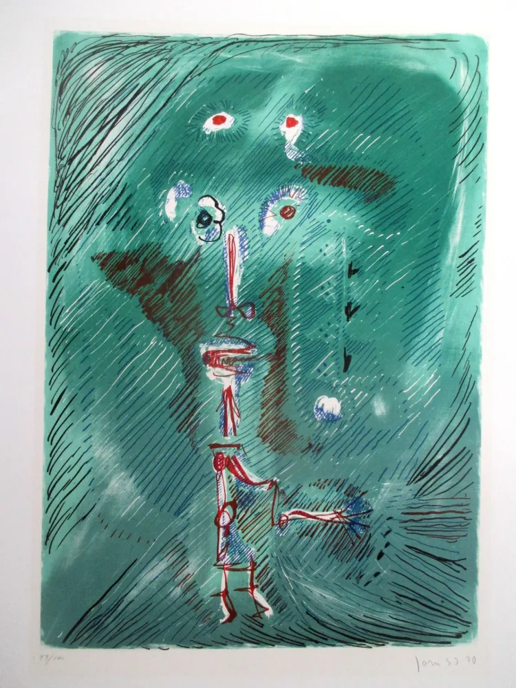 Lithographie Jorn - Dieu chantant de la bouteille