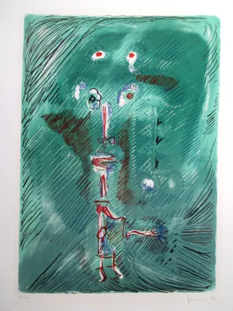 Lithographie Jorn - Dieu chantant de la bouteille