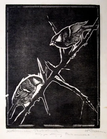 Gravure Sur Bois Klemm - Kohlmeisen (Great Tits)