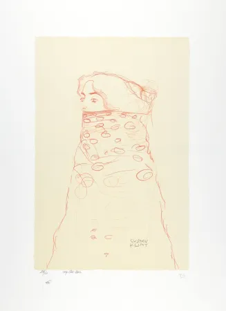 Lithographie Klimt - La femme à l'écharpe, 1910 | Woman with Scarf, 1910 (Dame im Dreiviertelprofil nach links, den Mund und einen Teil der Frisur durch Umhang verdeckt)