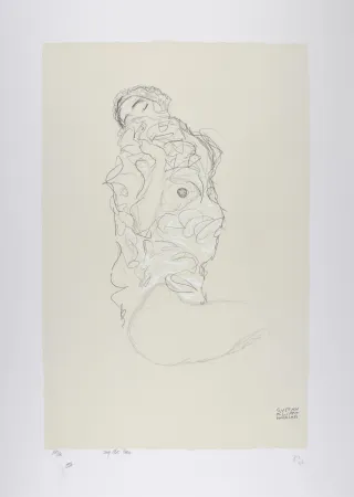 Lithographie Klimt - La fille aux yeux fermés, 1917 | The girl with closed eyes, 1917  (Reclining Female Semi-Nude with Closed Eyes / Liegender weiblicher Halbakt mit geschlossenen Augen).