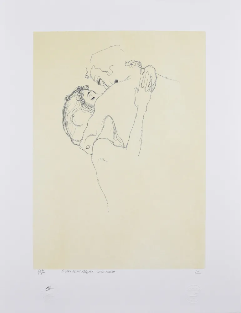 Lithographie Klimt - LES AMOUREUX / LOVERS 1904-1905 / Upper bodies of an embracing couple