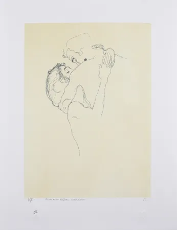 Lithographie Klimt - LES AMOUREUX / LOVERS 1904-1905 / Upper bodies of an embracing couple