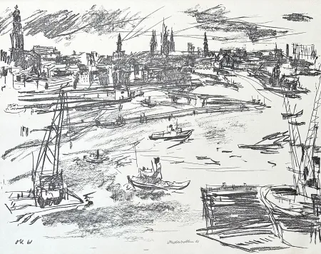 Lithographie Kokoschka - Oskar Kokoschka (1886–1980) - Port of Hamburg - Lithograph on paper - 1961