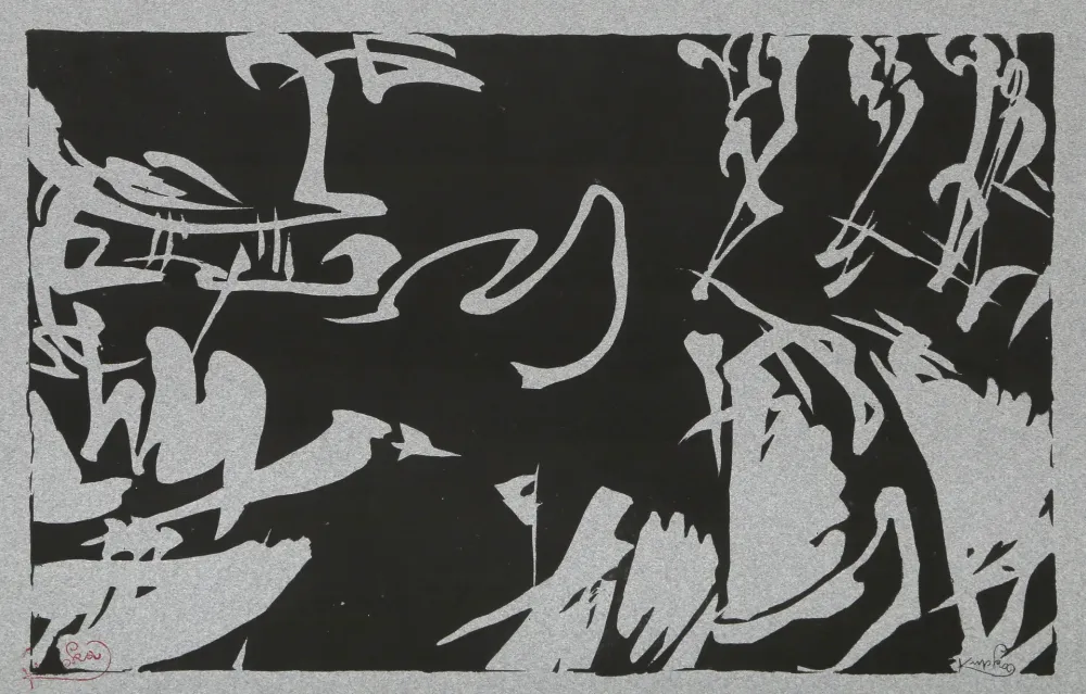 Gravure Sur Bois Kupka - Bílé rytmy na černém