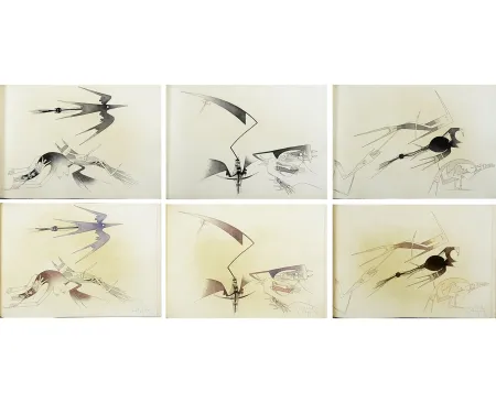 Livre Illustré Lam - René Char. CONTRE UNE MAISON SÈCHE. 9 eaux-fortes originale + 9 la suite en couleurs signée (1975)