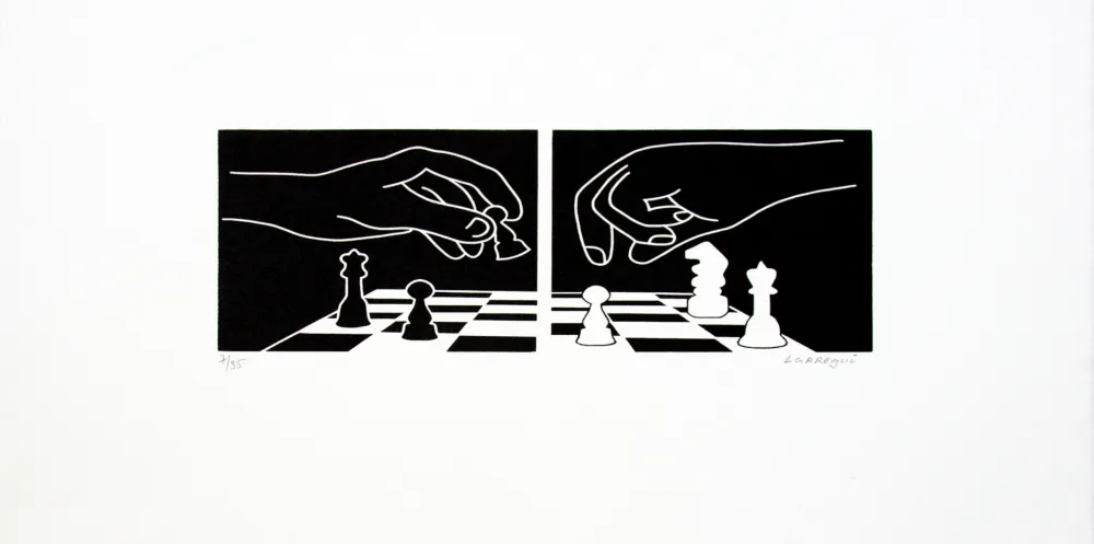 Linogravure Larregui - Jeu d' échecs