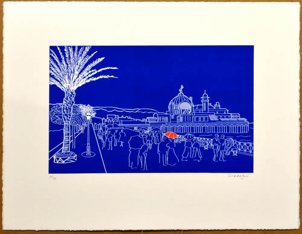Linogravure Larregui - Nice - Palais de la jetée