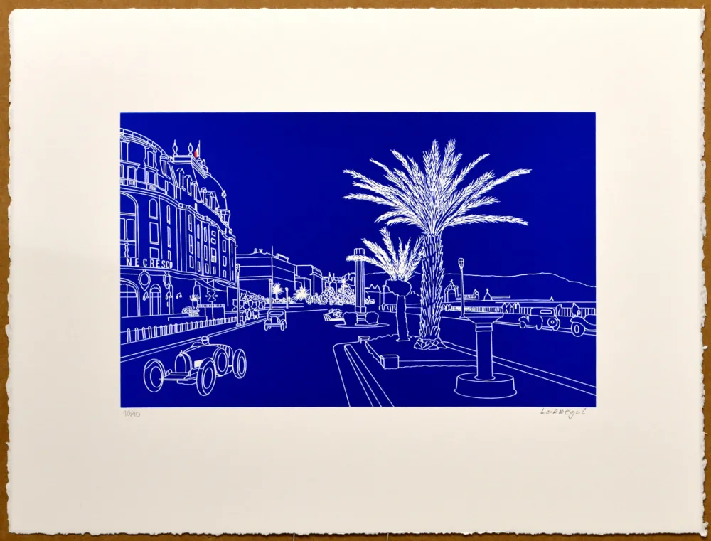 Linogravure Larregui - Nice - Promenade des Anglais