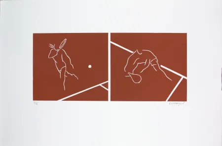 Linogravure Larregui - Tennis-terre battue