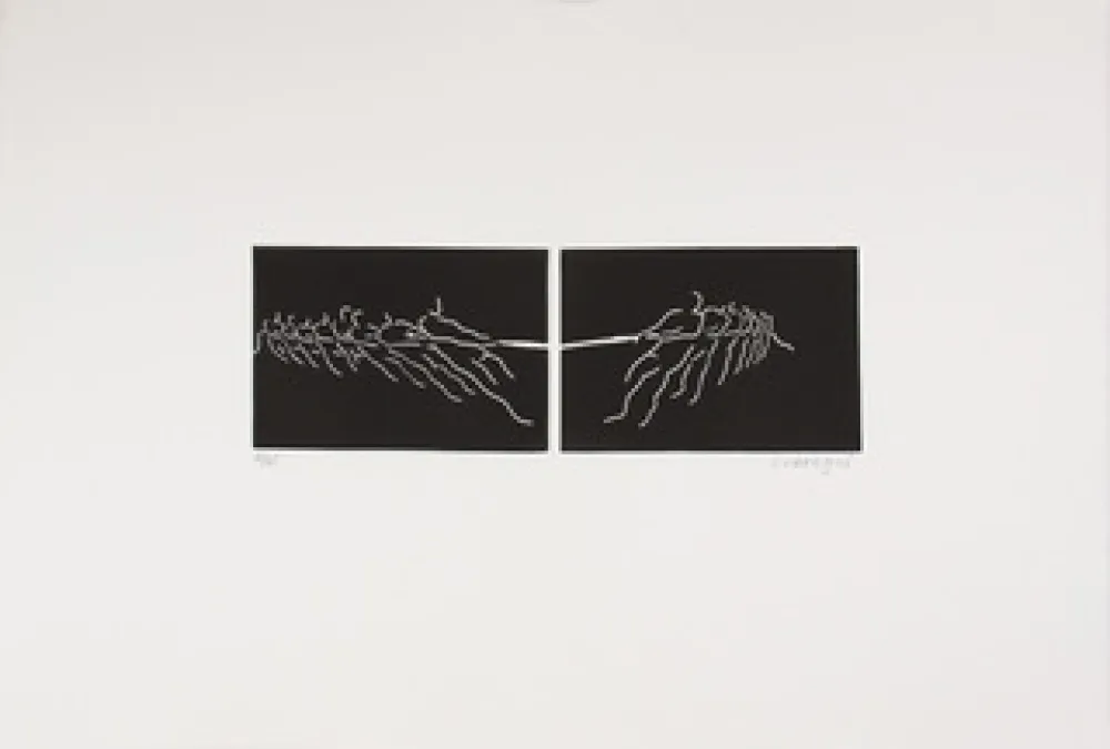 Linogravure Larregui - TIR A LA CORDE