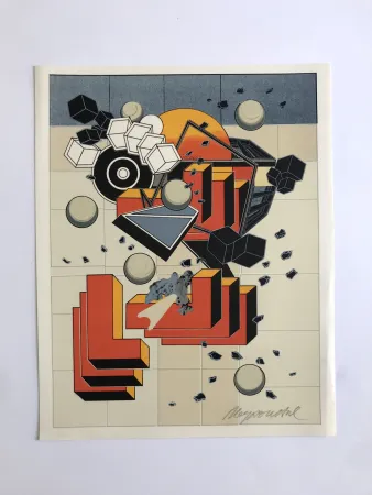 Lithographie Le Yaouanc - Un chantier (Le métier de bâtisseur I)