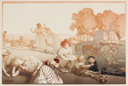 Gravure Sur Bois Lepere - Sonntag vor den Thoren von Paris  (Bucolique moderne)