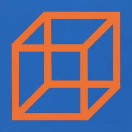 Linogravure Lewitt - Cubes in Color on Color (Blue/Orange)
