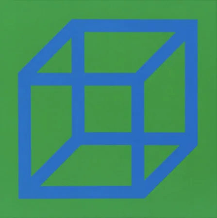 Linogravure Lewitt - Cubes in Color on Color (Green/Blue)