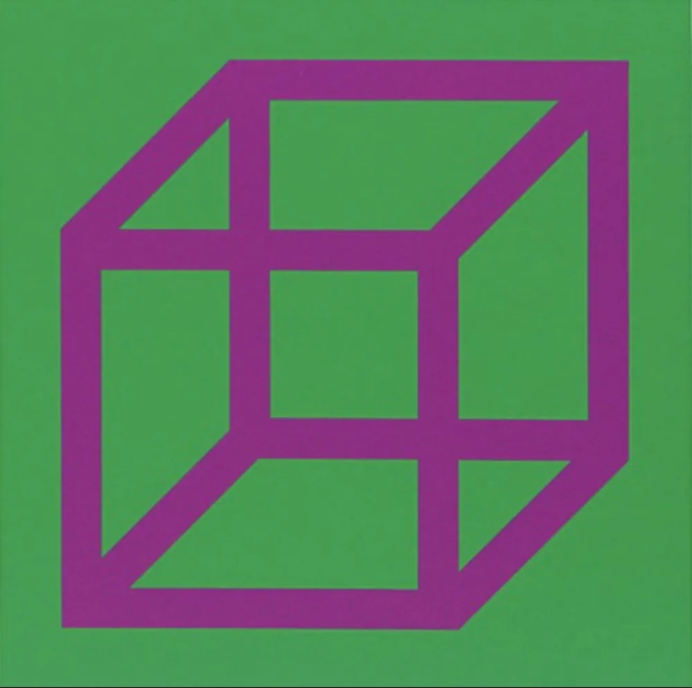 Linogravure Lewitt - Cubes in Color on Color (Green/Purple)