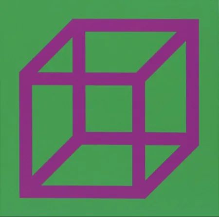 Linogravure Lewitt - Cubes in Color on Color (Green/Purple)