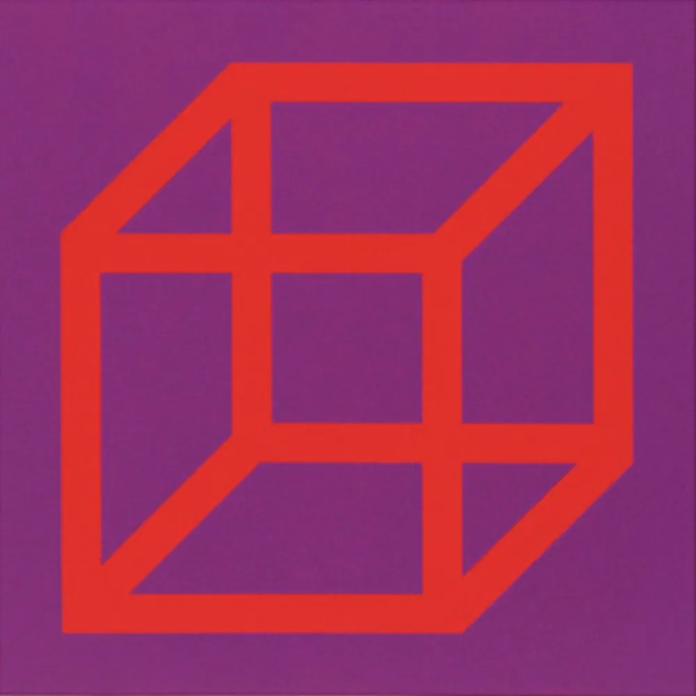 Linogravure Lewitt - Cubes in Color on Color (Purple/Red)