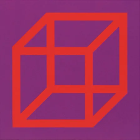 Linogravure Lewitt - Cubes in Color on Color (Purple/Red)