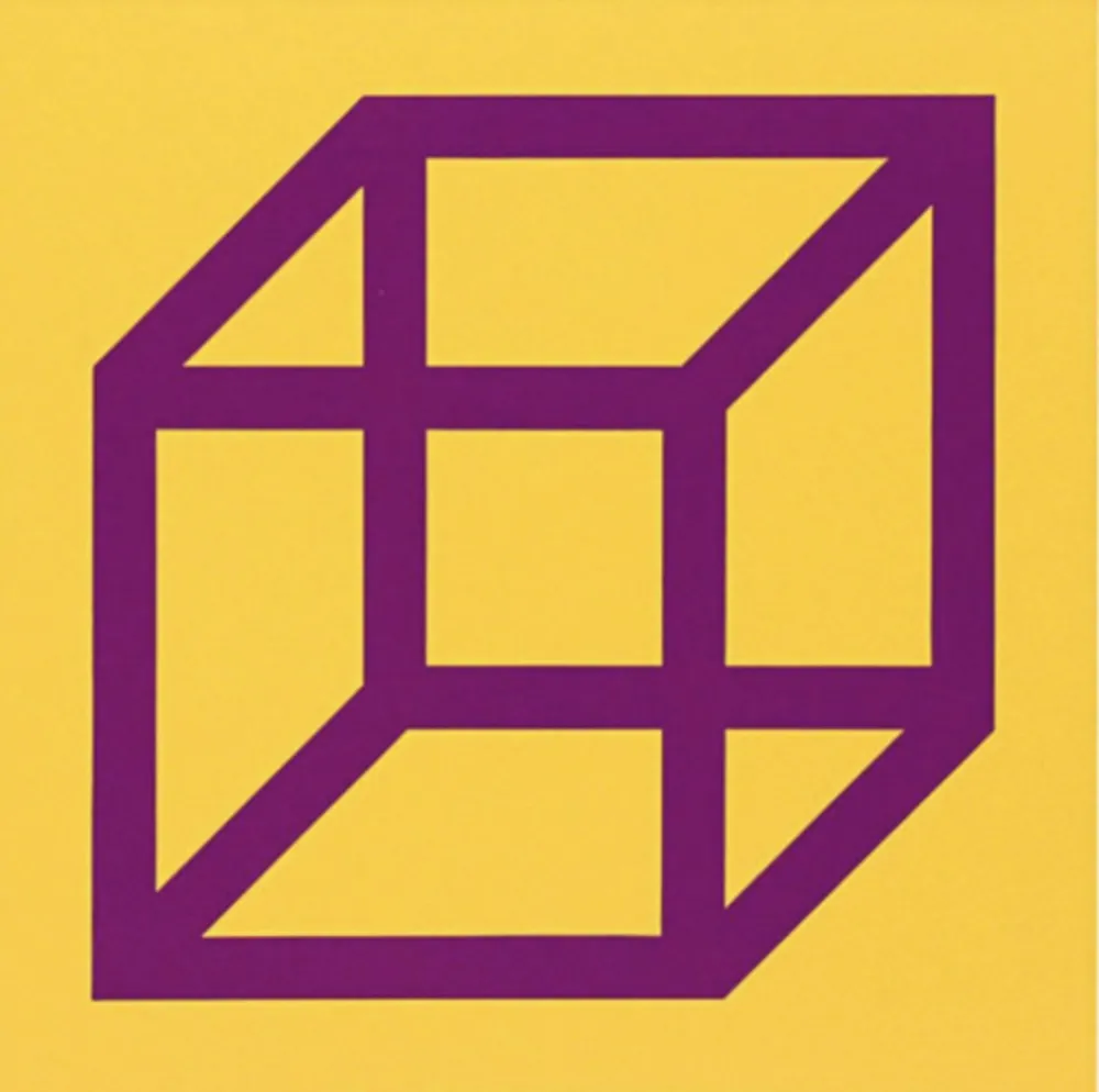 Linogravure Lewitt - Cubes in Color on Color (Yellow/Purple)