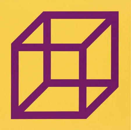 Linogravure Lewitt - Cubes in Color on Color (Yellow/Purple)
