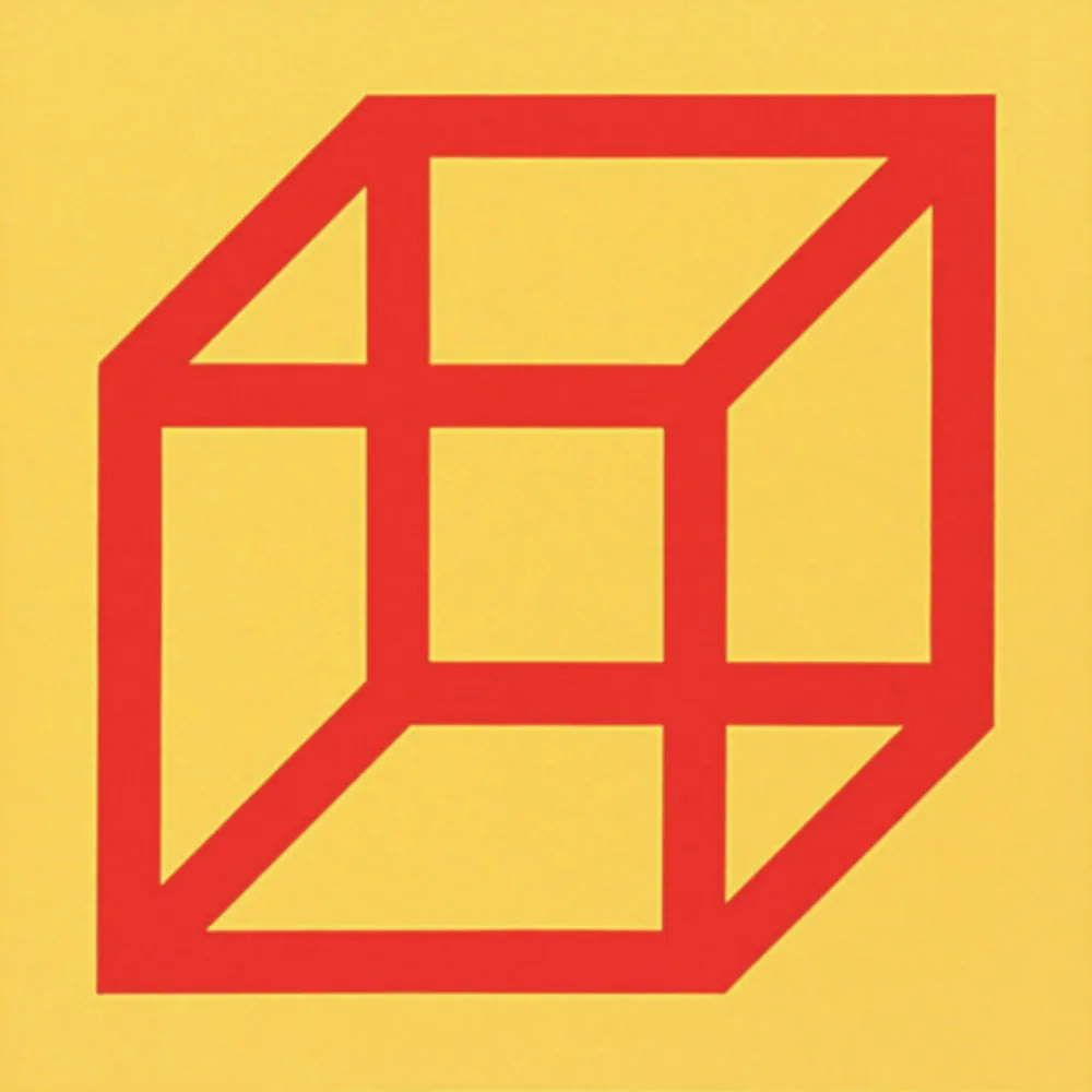 Linogravure Lewitt - Cubes in Color on Color (Yellow/Red)