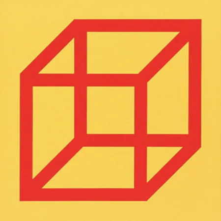 Linogravure Lewitt - Cubes in Color on Color (Yellow/Red)