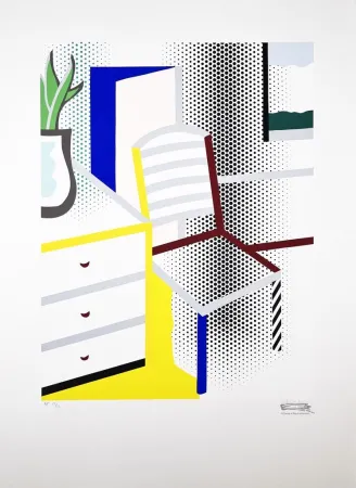 Sérigraphie Lichtenstein - Interior with Chair from the Leo Castelli 90th Birthday portfolio