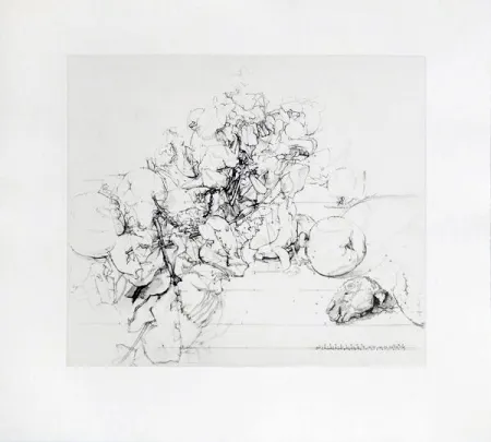 Eau-Forte Et Aquatinte López Garcia - Membrillos, granadas y cabeza de conejo