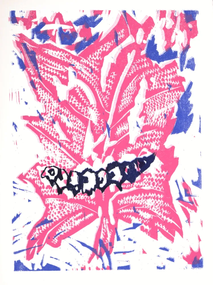 Gravure Sur Bois Lorjou - La Chenille, 1965